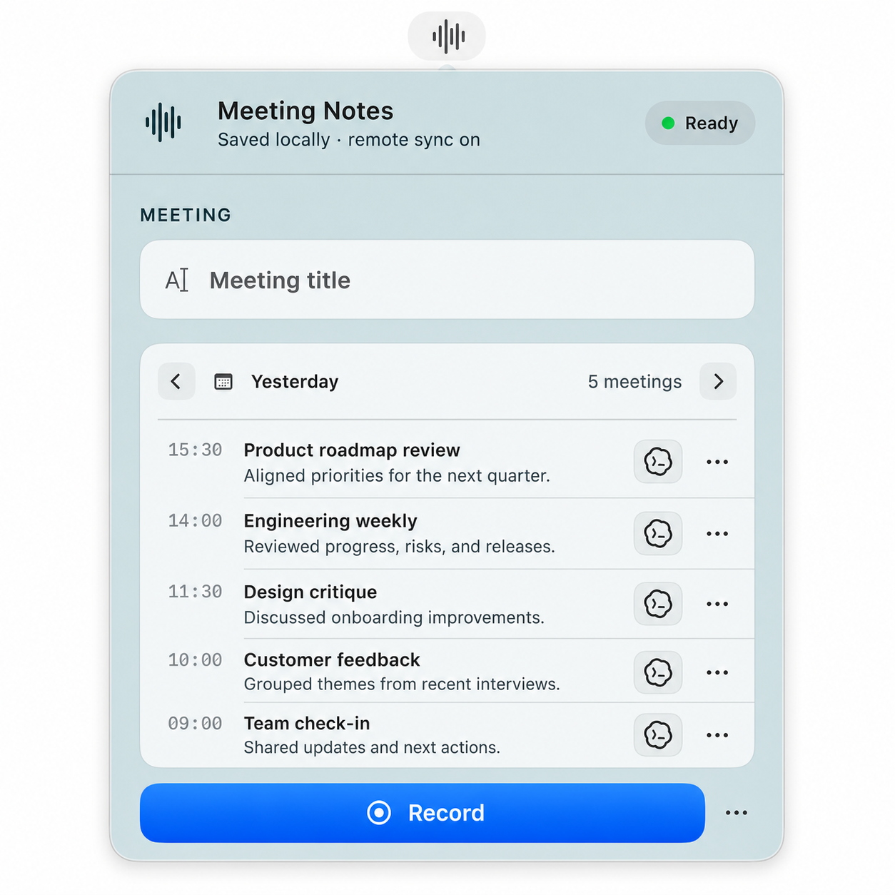 Meeting Notes app ready to record a meeting